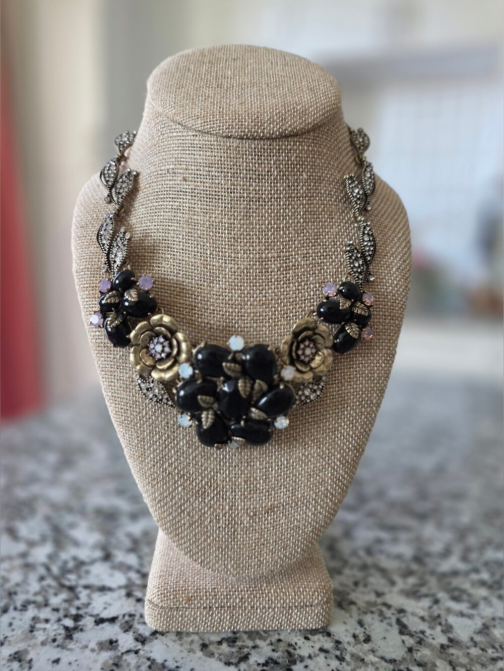 Chloe + Isabel Black and Gold Floral Statement Necklace